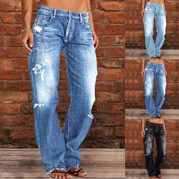 Jeans pour femmes basse taille pour les femmes à jambe droite ourlet ourlet 90S Baggy pantalon large streetwear vintage