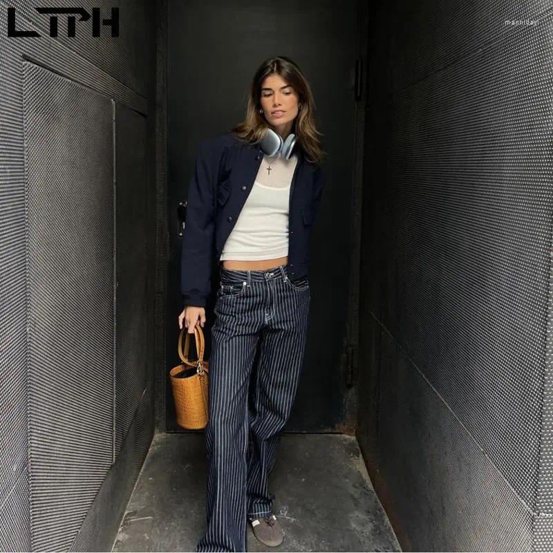 Kvinnors jeans ltph hög midja kvinnor streetwear rand vintage denim byxor mode all-match casual byxor 2024 sommar