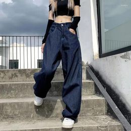 Jeans pour femmes Lucyever American Retro Street Broidered Women 2024 Casual Loose High Wide Jam Leg Pantal