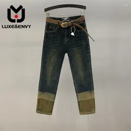 Jeans pour femmes Luxeenvy Blue Spring Gradient Couleur de couleur broderie Slim Octogone Pantalon Pipe 2024 AUTUM