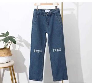 Jeans pour femmes Marque de luxe jeans à motif brodé femmes classique designer pantalon ample bleu jambe droite jambe large jeans décontractés J240306