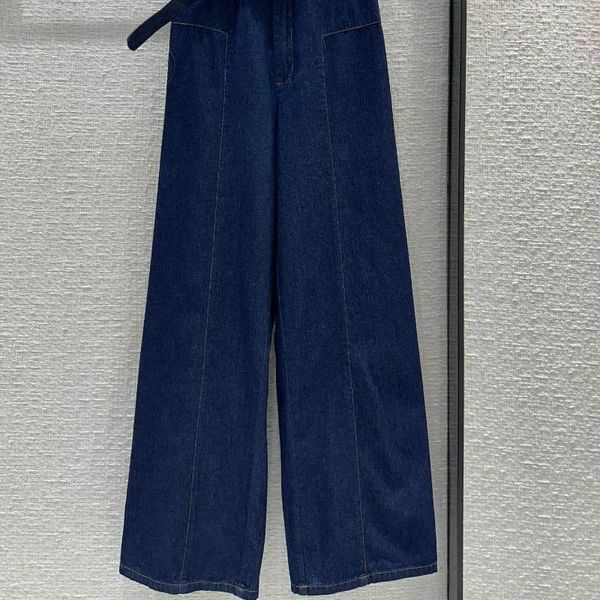 Jean de luxe en pur coton pour femmes, marque de haute qualité, bout droit, Design célèbre, Original, ample, bleu marine, jambes larges
