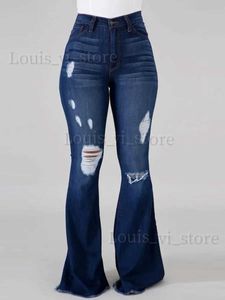 Jeans pour femmes LW grande taille haute extensible déchiré jean évasé veste pour homme longueur au sol décontracté couleur unie quotidien mode pantalon de rue T240228