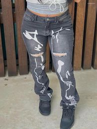 Jeans féminins lw déchiré y2k hauteur de taille hauteur pantalon de conception de street hip-hop mode tendance denin extensible pantalon décontracté
