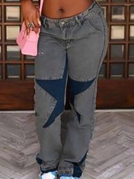 Jeans pour femmes lw y2k mid taille étoile imprimement de poche de conception de cargo street hip-hop mode tendance denin stretch pantalon décontracté