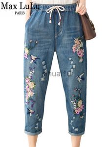 Jeans pour femmes Max Femmes Vintage Floral Lâche Denim Pantalon 2022 Printemps Style Chinois Casual Déchiré Bleu Jeans Trous Élastique Sarouel Pantalon J230605