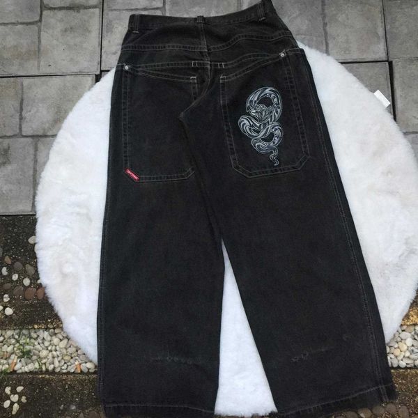 Jeans pour femmes Jeans baggy pour hommes high street jnco motif de couronne brodé y2k vêtements vintage porté harajuku taille haute jambe droite jeans T231118