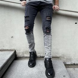 Jeans pour femmes hommes élégant déchiré dégradé maigre crayon pantalon mâle trous Stretch décontracté Denim pantalon 231129