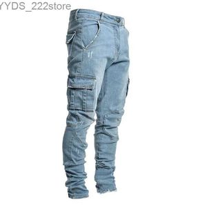 Damesjeans heren jeans casual katoenen jeans multi pocket denim broek modieuze straatjeans zijzakken heren potloodbroek yq240423