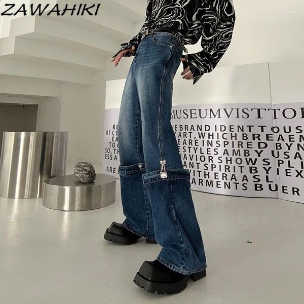 Jeans para mujeres Metal Hebilla Diseño de pierna ancha