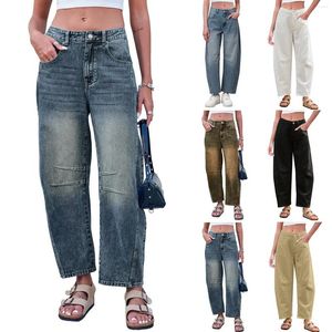 Jeans pour femmes taille moyenne baril pour femmes jambes larges taille recadrée pantalon en denim baggy petit ami pantalon de style japonais vêtements des années 2000