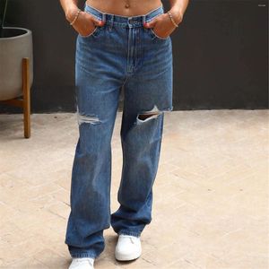 Jeans pour femmes à mi-taille lâches lavées de longueur de plancher déchirures collants extensibles pantalon de harem travaillent pour les femmes