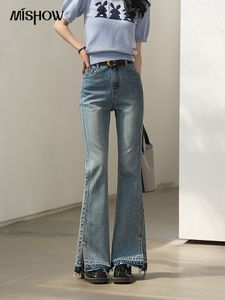 Jeans femme MISHOW Vintage Split 2023 printemps été taille haute Slim Denim bleu décontracté femme vêtements Flare pantalon MXC15K0021 230422