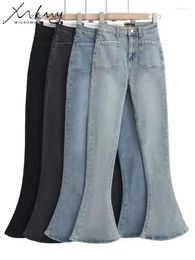 Damesjeans Miukomiya Zwart Horseshoe High Tailed for Women Skinny Denim Pants 2024 Donker Gray Flared Jean Ins