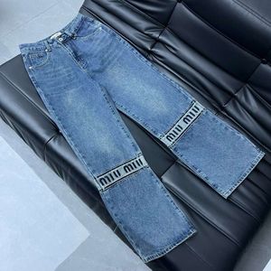 Dames jeans mm familie 24SS nieuwe splicing brief geborduurde denim broek ontwerp rechte buis voor vrouwen