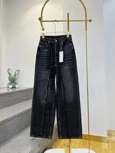 Jeans para mujer mmsix 2024 llegada etiqueta de cuero digital negro pierna ancha para mujeres streetwear moda femenina harajuku jean