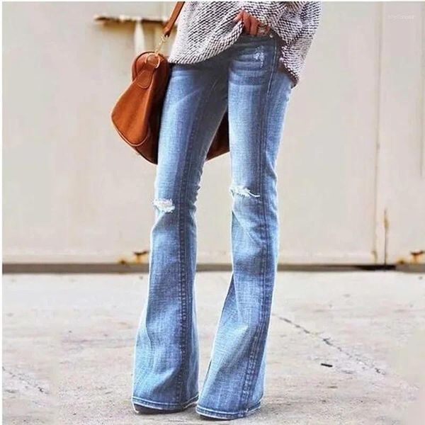 Jeans para mujer Mamá Flare para mujeres Bell Bottom Vintage Denim Flaco Mujer Plus Tamaño Negro Mujer Alta Cintura Pantalones de pierna ancha