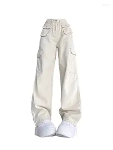 Jeans pour femmes Mori Girl Vintage White Cargo Femmes Coréen Wide Leg Denim Pantalon surdimensionné Streetwear Bureau Lady Hip Hop Multiples poches