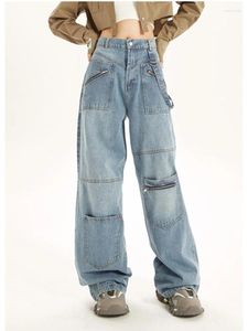 Jeans féminins plusieurs poches pantalon de personnalité américaine cool bottoms haut de taille haute