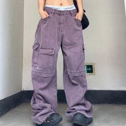 Jeans pour femmes multipoches violet Cargo Jean's American Street Hiphop 2023 Baggy couleur unie taille haute pantalon droit pantalon décontracté 231218