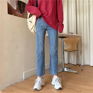 Jeans pour femmes N2764 Women's High-Waist-fit-fit à jambe droite slim recadrée