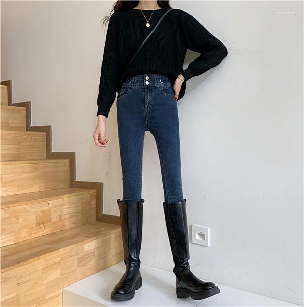 Jeans pour femmes N6365 taille haute mince tout-match pantalon crayon ajusté à neuf points