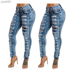 Damesjeans Nieuwe Distressed hoge taille en kleine jeanskleding 240304