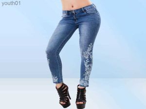 Women's Jeans Nouvelle mode jean pour femmes papillon broderie crayon pantalon pantalon slim femme dames taille basse mode été Denim pantalon 5741738 240304