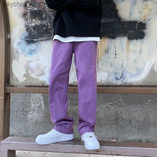 Jeans pour femmes Nouvelle mode coréenne hommes Jeans violet vert lâche droite Vintage décontracté Streetwear Skateboard danse Denim Cargo Baggy pantalon Q230904