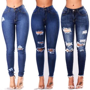 Jeans féminins Nouveaux pantalons élégants élégants skinny skinny déchiré en jean mince jeans plus taille plus taille