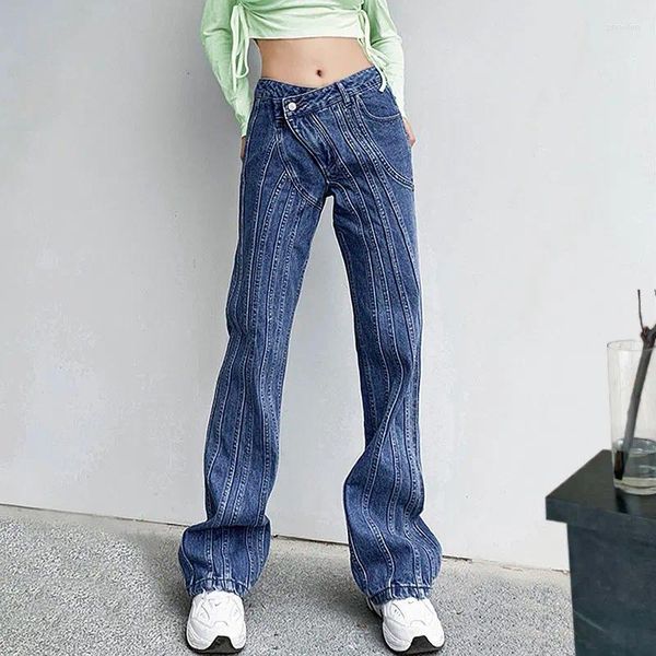 Jeans para mujer Pantalones de diseñador de nicho 2023 Asimétrico Frente oblicuo Multilínea Estructura de costura dividida Longitud de la pierna