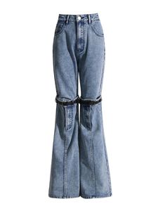 Damesjeans Niche punk gesplitst ontwerp gevoel knie holle riem opening ontwerp Amerikaanse retro lente 2024 gelimiteerde nieuwe jeans