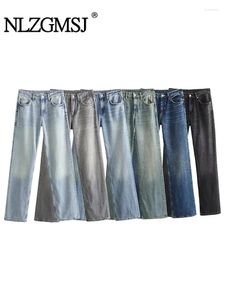 Jeans pour femmes nlzgmsj 2024 Fashion Femmes Fashion Mid Rise Taist Chic Pocket Pantalons de jambe droite et confortable pantalon en jean