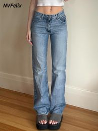 Jeans pour femmes NVFelix Blue Harajuku Droite Taille haute Vintage Mode Baggy Casual Wide Leg Street Denim Pant Pantalon 230209