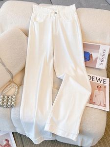 Damesjeans Oiiann witte hoog getailleerde dames streetwear kwastje wijde pijpen volledige lengte gesplitste mode rechte broek