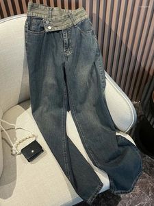 Jeans para mujer Oiinaa Talle alto Mujeres Y2K Bordado Baggy Streetwear Pierna ancha Cómoda Moda Pantalones rectos