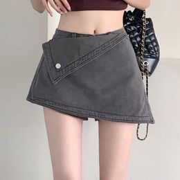 Damesjeans oude denim shorts zomer retro rokken onregelmatige hoge taille billen gewikkeld brede beenbroek zwart