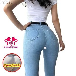 Jeans para Mujer Pantalones con Entrepierna Abierta Jeans Ajustados A La Cadera para Mujer Levantamiento De Cadera Color Melocotón con Cremallera Invisible De Doble Cabeza para Citas Must-HaveC24318