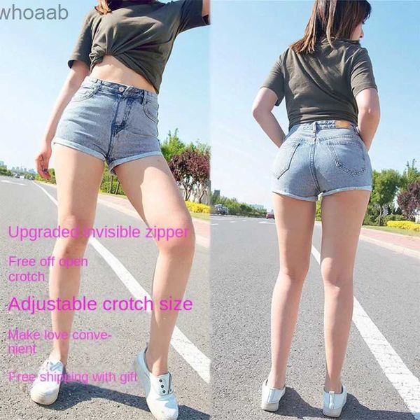 Jeans pour femmes en plein air fermeture éclair complète Invisible entrejambe ouvert jean femmes serré Double tête fermeture éclair Shorts serrés amoureux sexe sauvage pantalon pratique YQ240116