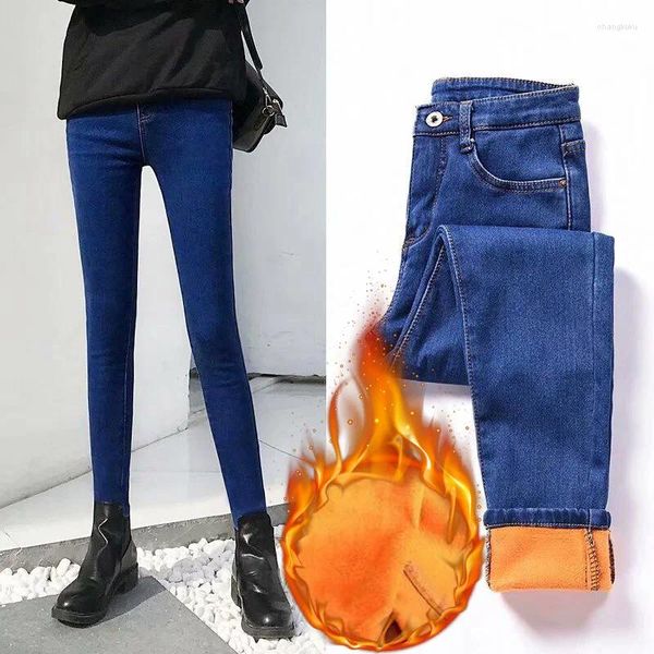 Jeans para mujer Oversize 34 Plus Velvet Snow Mujeres Invierno Cálido Thincken Flaco Vaqueroes Tobillo Longitud Lápiz Pantalones Felpa Denim Leggings