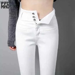 Jeans pour femmes Oversize 5XL taille haute Jeans femmes mode Stretch Skinny Vaqueros noir blanc Slim crayon pantalon cheville longueur Denim LeggingsC24318