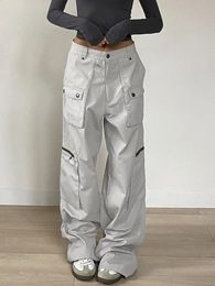 Jeans da donna oversize jeans cargo grigi streetwear cerniera tasca grande patchwork pantaloni larghi in denim pantaloni casual da donna coreano Y2k 231118