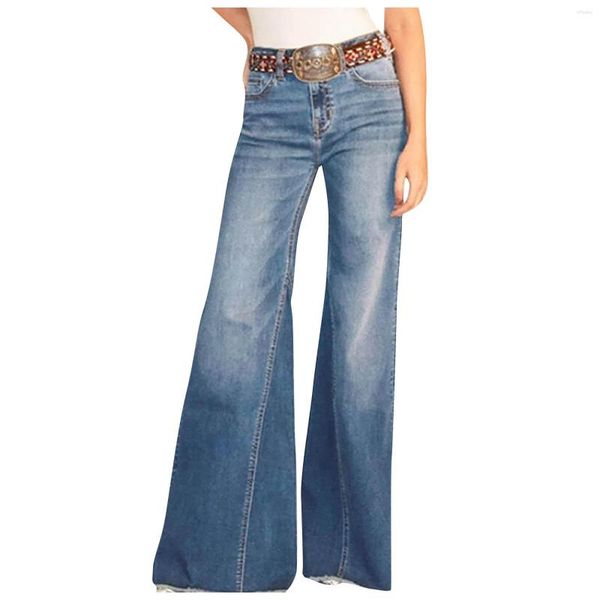 Jeans pour femmes Pantalon Femmes Mode Taille Haute Lavage Large Jambe Denim Pantalon Vintage Flare Vêtements