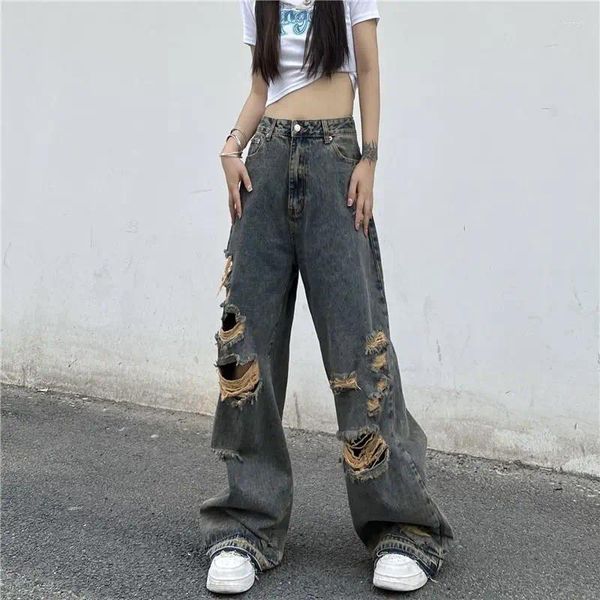 Jeans féminins Pantalones femmes Big Big Hole Ripped Grunge Streetwear Denim Pantal
