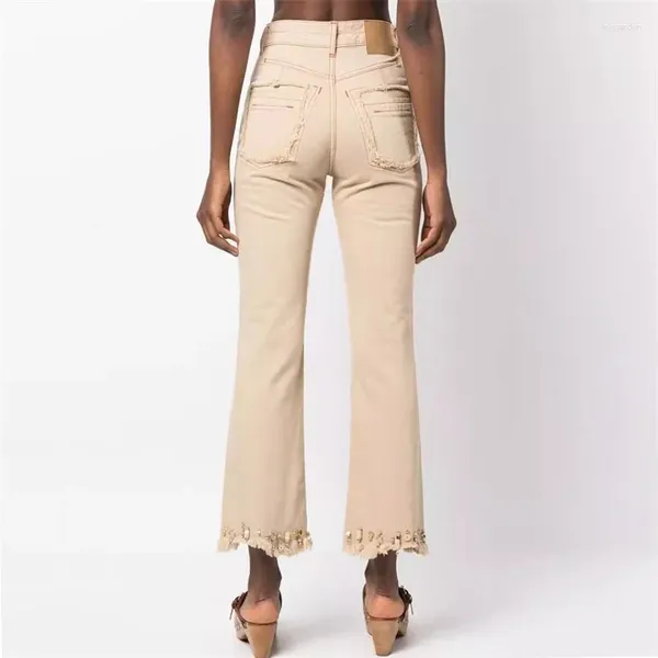 Pantalons de jeans pour femmes 2024 Summer coréen Fashion High Rise Couper perle décoratif Denim large jambe y2k pantalon