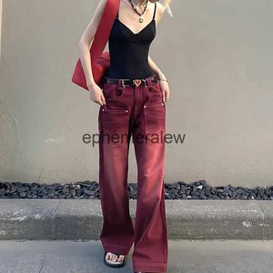 Dames jeans broek capri boyfriend-stijl streetwear wijde dames denim broek hoge taille Y2k vintage gewassen noodlijdende wijde pijpen dweilen rood
