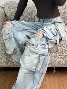 Jeans pour femmes Pantalons Capris Moins Deux Nouvelle Industrie Lourde Multi-Poches Lavé Cargo Femmes Y2K Vintage Taille Haute Lâche Surdimensionnée Jambe Droite