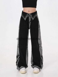 Jeans pour femmes Pantalons Capris Femmes Noir Gothique Cargo Y2K Jambe large Taille haute Mode coréenne Punk Goth Denim Pantalon Baggy Vintage Été