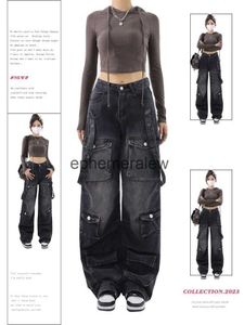 Jeans pour femmes Pantalons Capris Femmes Vintage Black Gothic Cargo Y2K Wide Leg Denim Oversize 2000s Taille haute Pantalon Baggy coréen 90s