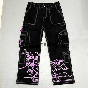 Dames Jeans Broek Capri Y2K baggy 2023 nieuwe ins mode Harajuku trend jeans heren dames modellen gedrukt casual streetwear hip hop zwart